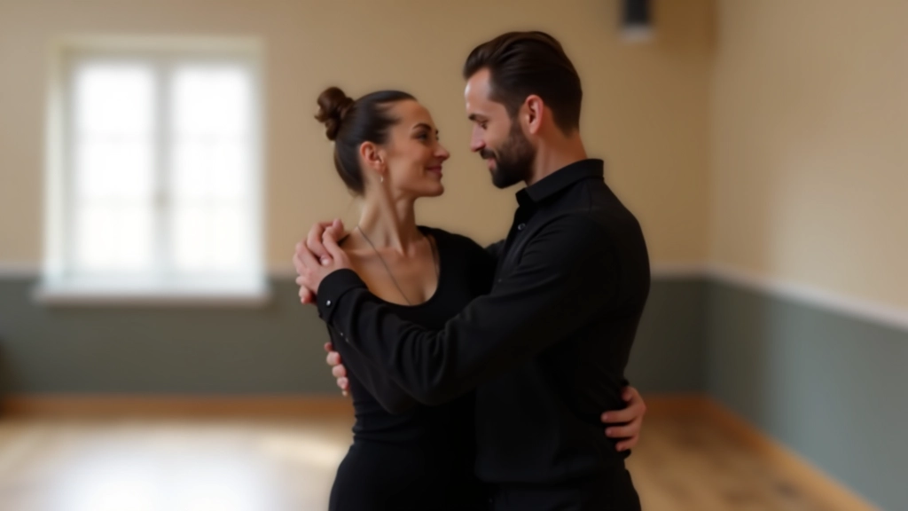 Two dancers demonstrating proper closed frame position in bachata