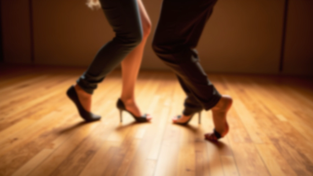 Close-up of feet showing the basic bachata step pattern on a wooden dance floor