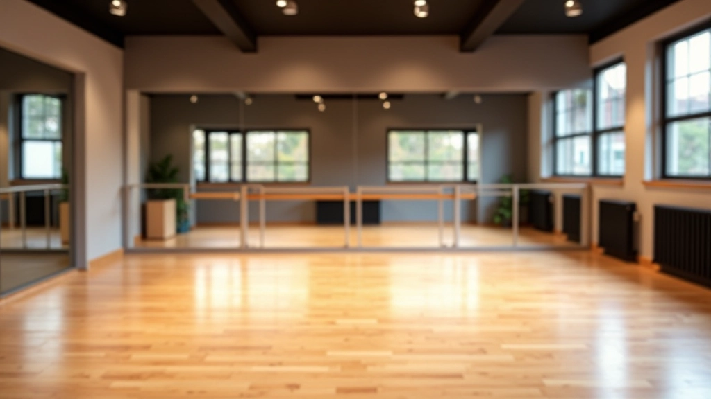 Modern dance studio interior in Rīga with professional lighting, sprung floor, and welcoming atmosphere