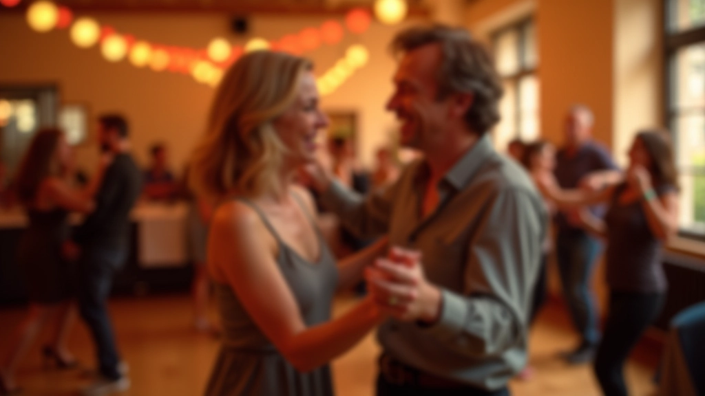 Mature couple dancing together in a studio